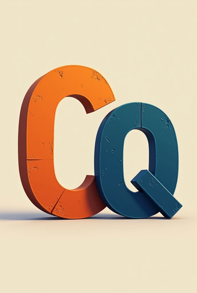 Letters CQ from a logo for a game called ConjugaQuest, with large, bold letters with one orange letter and the other in blue with cardboard letters
