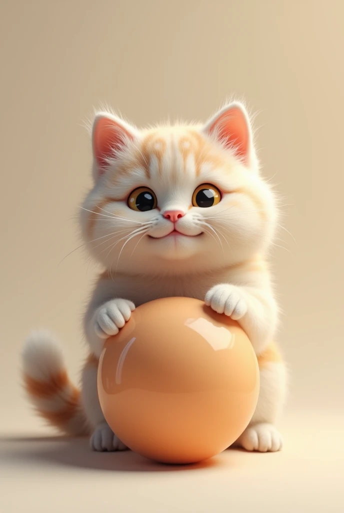 A furry cat holding a ball，Solid color background
