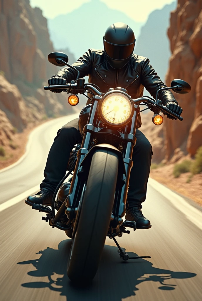 A biker riding his bike in full speed