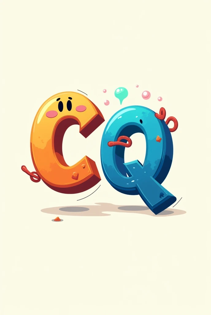 Letters CQ from a logo for a game called ConjugaQuest, with large, bold letters with one letter in orange and the other in blue with cartoon-style letters