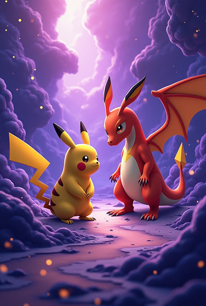 Make me a cell phone wallpaper with purple colors, pokemon blue and gold