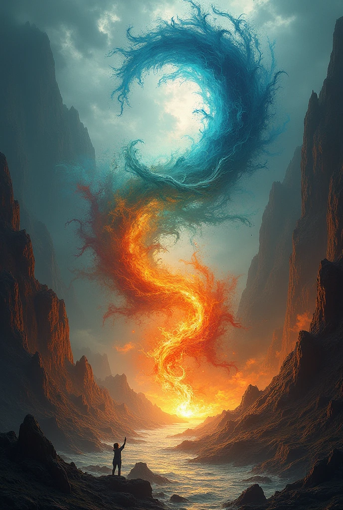 The four elements mixing together, land, water, wind is fire 

