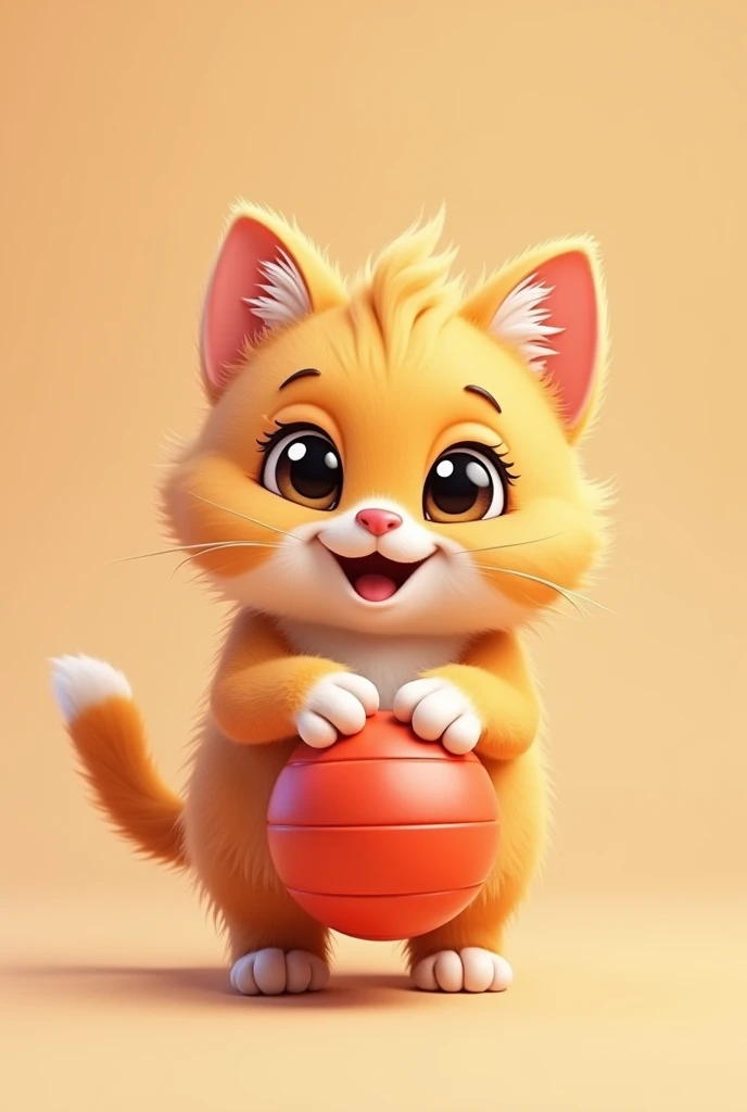 A furry cartoon cat holding a ball，Solid color background