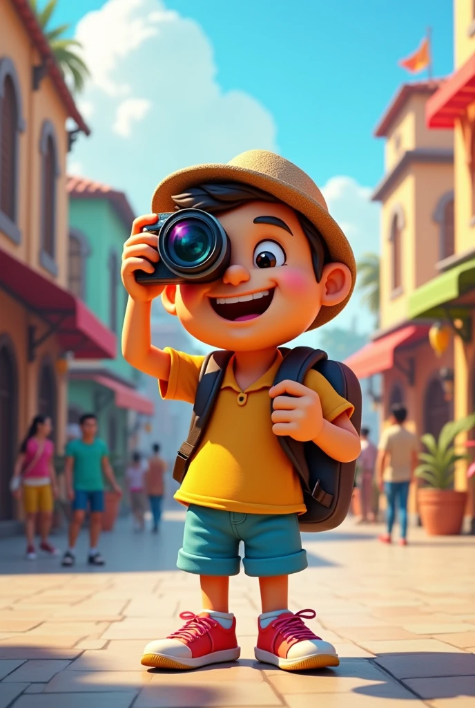 A tourist emoji taking pictures