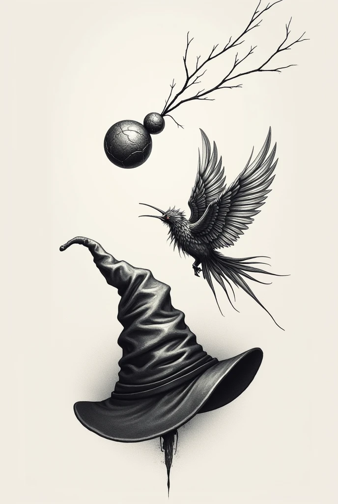 I want a tattoo of a golden snitch and the Harry Potter sorting hat. The tattoo must have both elements with their original design., It must be black and small - medium in size