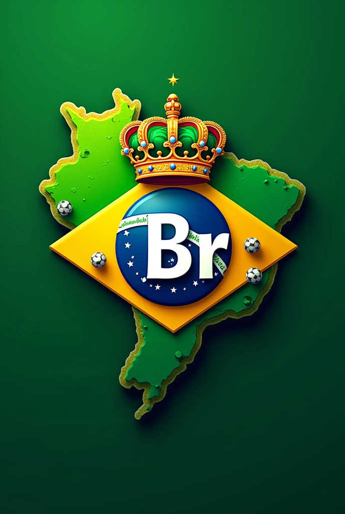 A logo with the phrase "★ 𝕭𝖗 ♛" and a crown with the colors of the Brazilian flag, showing the map of Brazil on the green background and custom letters centered and the crown on top of the letter "R". Portray the game balls "So that.this" No fundo. Use this letter&#39;s font " 𝕭𝖗".
Enhance the last photo by placing a star around it. "br"
