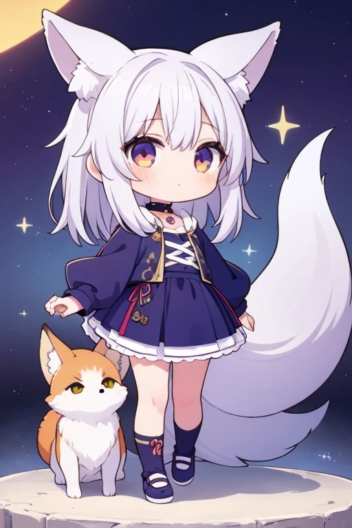 1girl,epulon,chibi,fox,full body,green background,