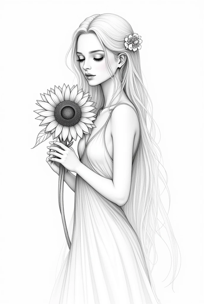 Sketch of the goddess holding a sunflower