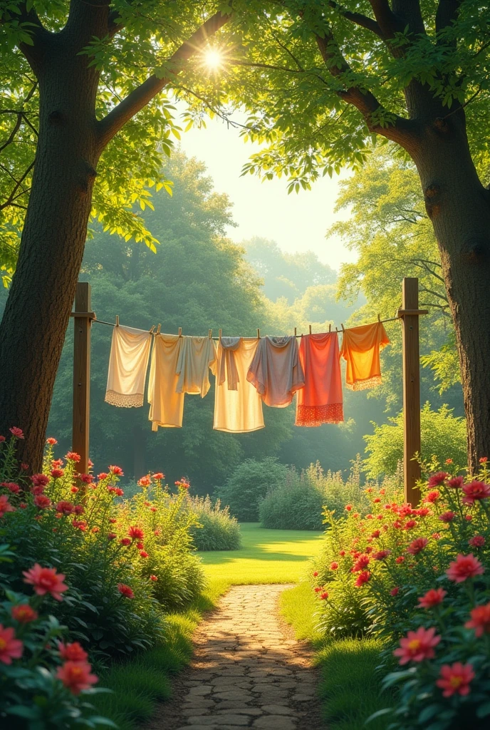 Clothesline in a garden without people 2200x3200 inches 
