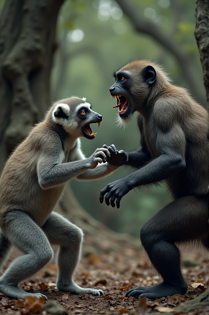 An ugly lemur is an ugly monkey fighting