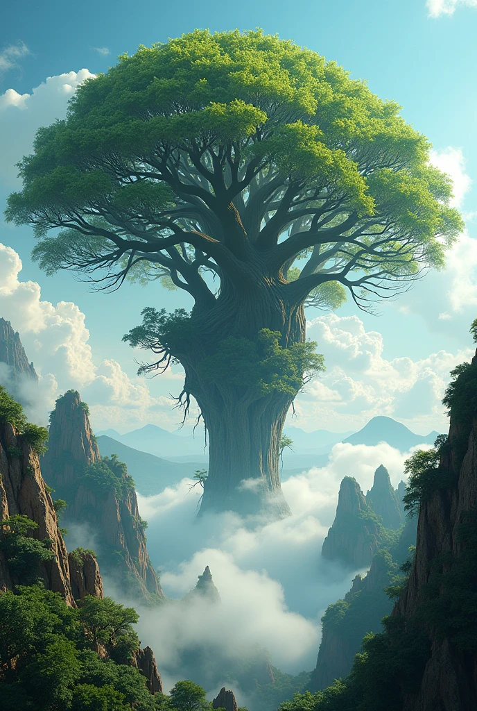 masterpiece、 Highest quality, Highest quality, Highly detailed、8k、 High resolution, Surreal scene、Forest in the Sky、