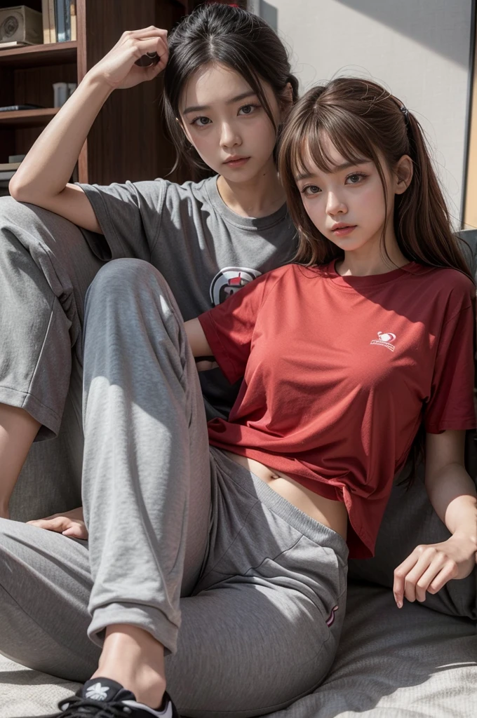 Ankora red with gray：Choose an Ankora red T-shirt with grey sweatpants，Comfortable and cute。Can be paired with a pair of grey sneakers，Increase the overall sense of leisure。