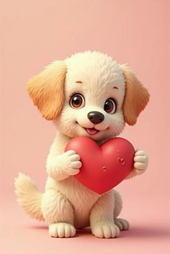 Cute dog with heart in hand