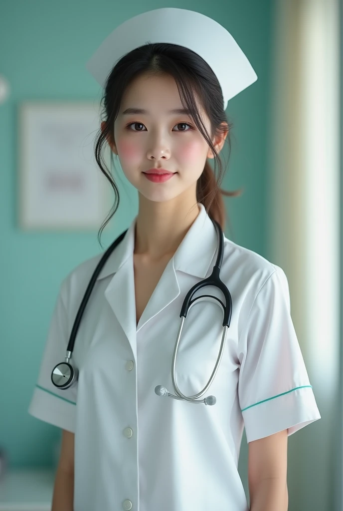 photo by full body,Legs long,thin waists,(RAW Photos,best qualityer),work of art,20 years old,Nurse,cute,(filming full body:1.8),(((white in color))) The nurse's uniform is plain、 nurse hat、 stethoscope, Legs long,thin waists,best qualityer,(Exquisite details),high resolution,extremely detaild,(focus only),(Uniforme de Nurse)Super realistic detailed clothing features,(nurse hat),(Focus on the infusion),(Outpatient infusion room,Quiet interior), Smile with, Double eyelid,20 year old female model,beautiful woman ,perfectbody,big fit ass,thin waists,Beautiful buttocks,beauty legs,Scrawny,High definition,16K,small round face:1.0,Realistic and perfect face and skin,beautiful detailed eyes,Double eyelid,long eyelashes,Swollen Eyes,realistic face and eyes,Facial Light,super detailed facial details,Gloss on the lips,Blush:1.0,The skin is white and shiny:1.2,Extensive lighting,natural shading,filming full body:1.8