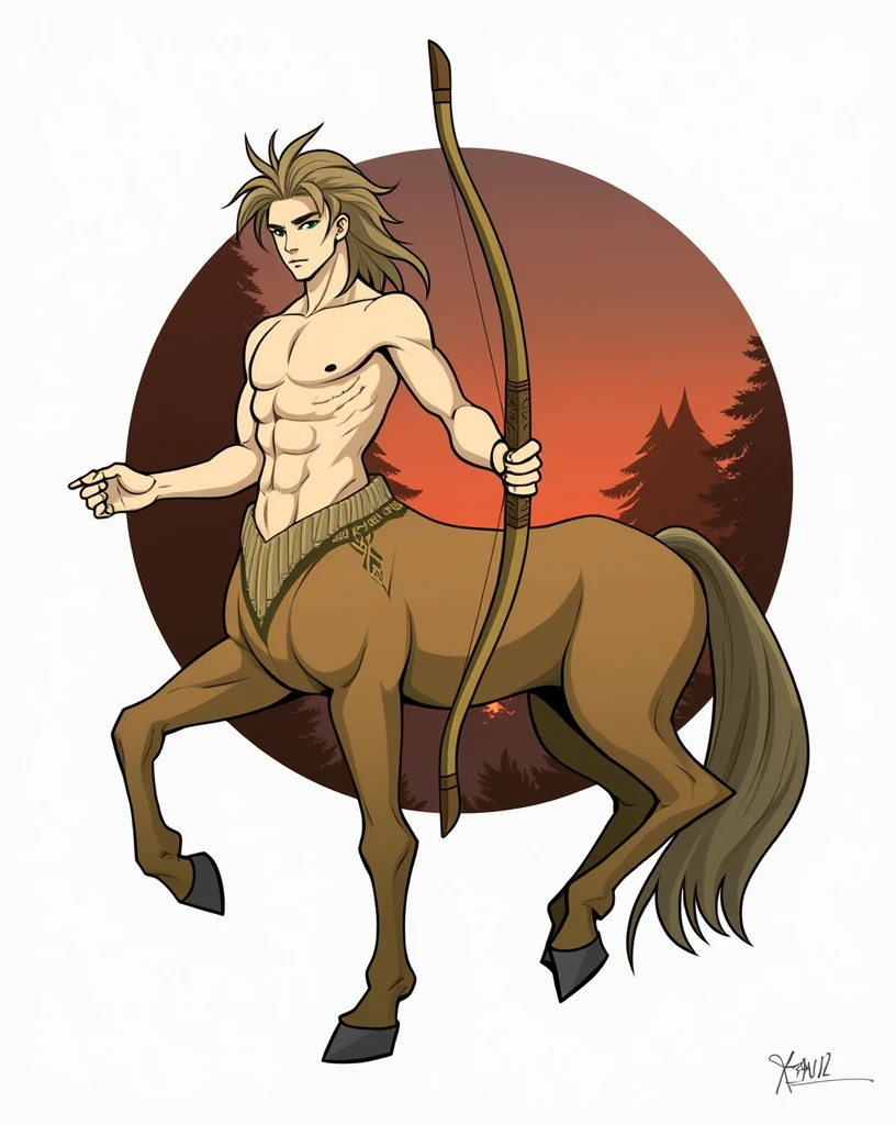 Centaur, Shirtless, Light Brown Hair, Green Eyes, Greek Warrior, Shirtless, Greek Mythology, Teenager, Forest, Hunter. Archer. Free