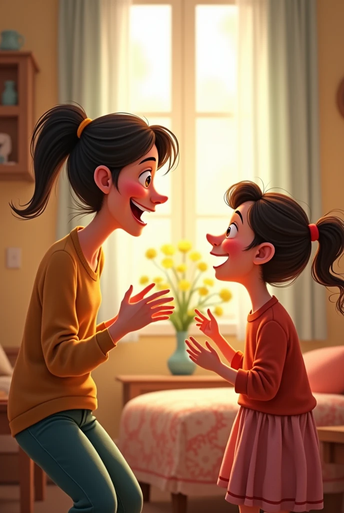 conversation between 6 aunt and niece talking animatedly