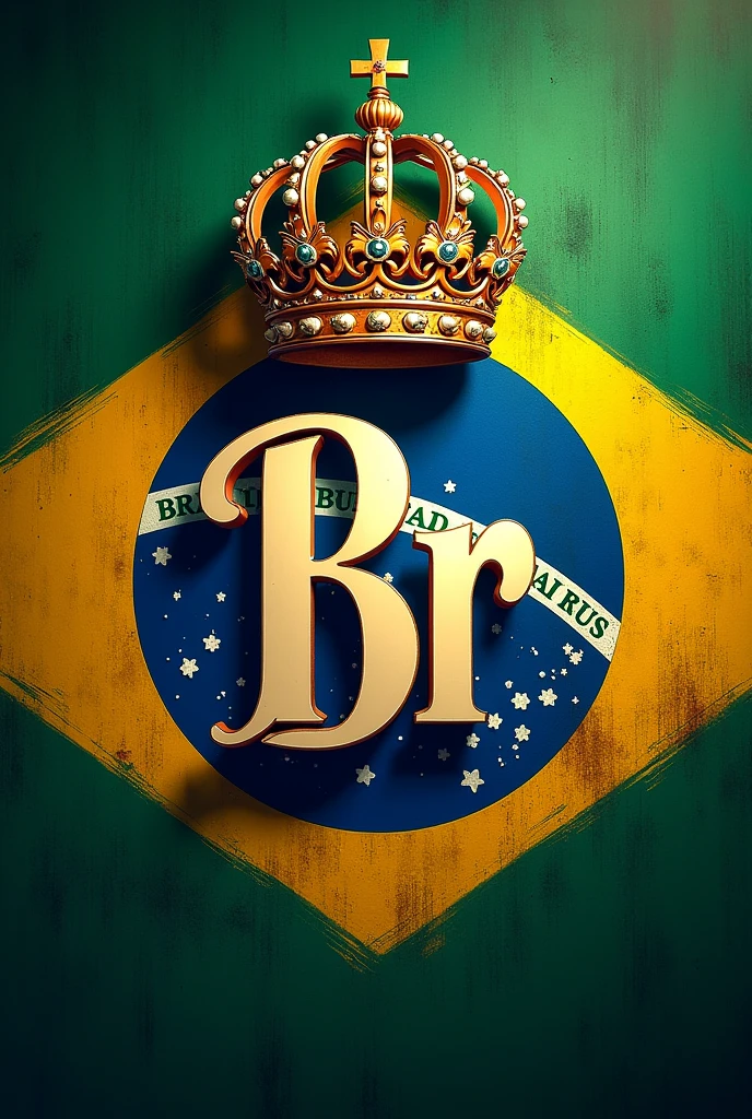 a sentence "ミ★ 𝕭𝖗 ♛" WELL REPRESENTED, with a large crown symbol around it and a background well represented with the typical colors of the Brazilian flag. and a centered BR letter clearly visible in the italic formatting 


