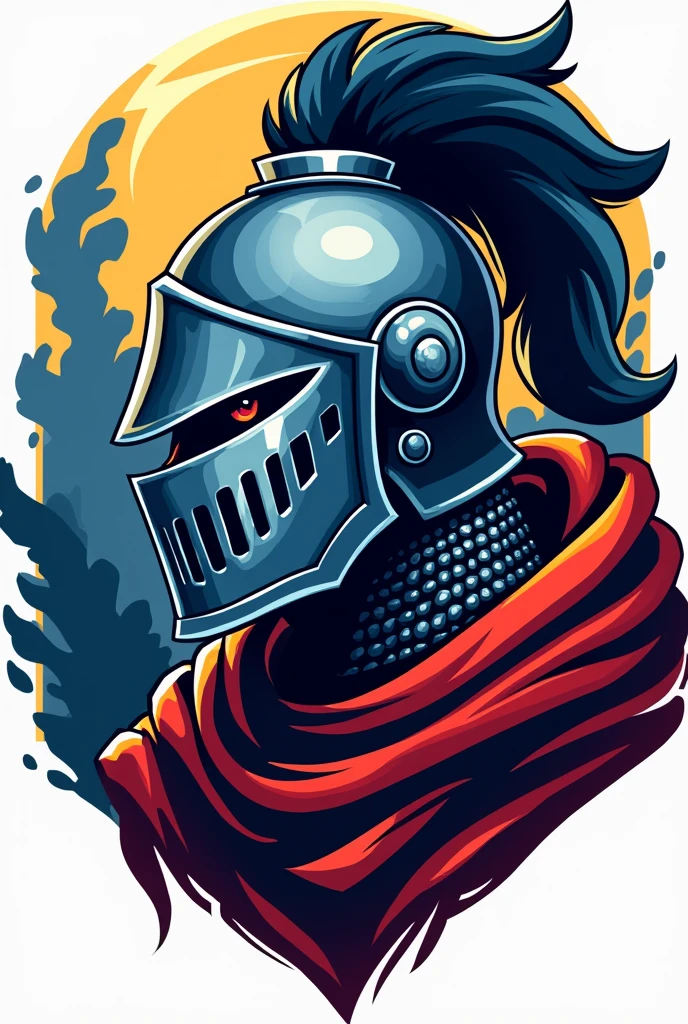 Give KL front make to head knight for logo in profile steamer about gamers, back-blue-yellow-red is background