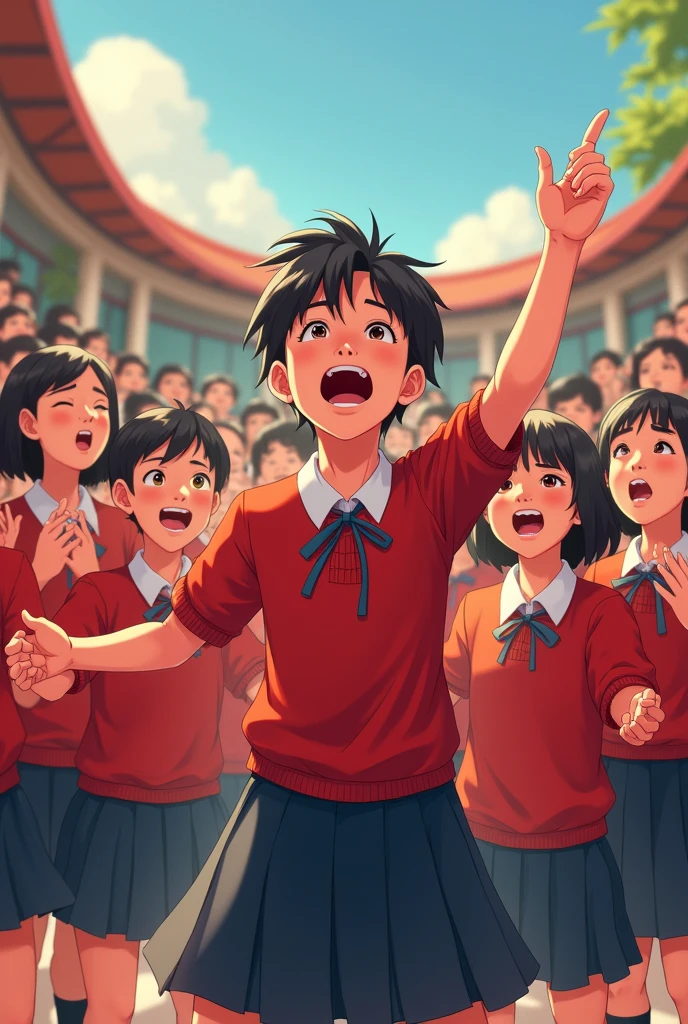 Students are singing the Dong Khan Thong School March song.