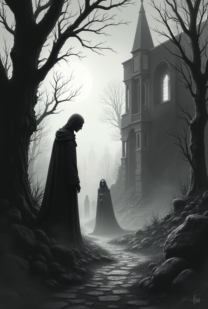 I want black and white animated images from the book "Macabre Tales" by Edgar Allan Poe