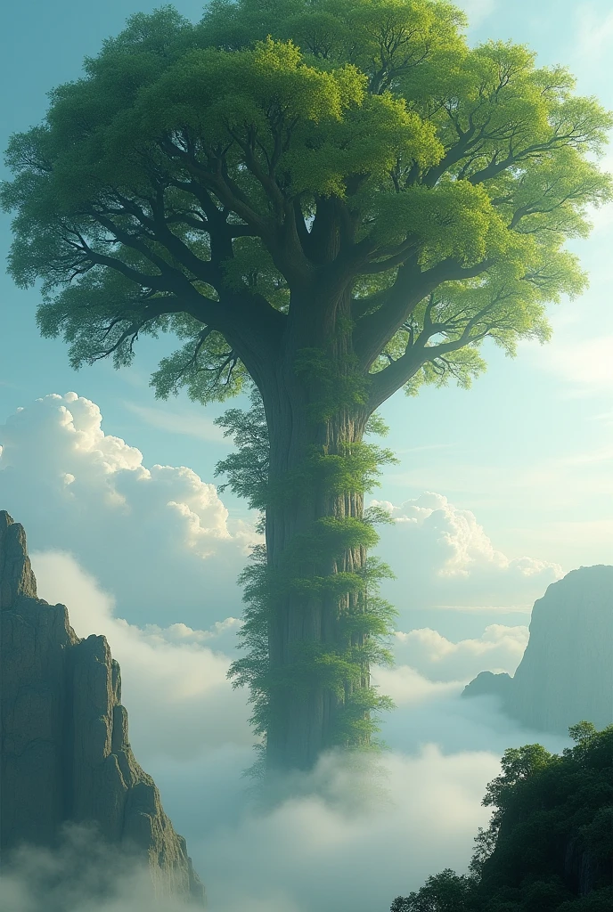 masterpiece、 Highest quality, Highest quality, Highly detailed、8k、 High resolution, Surreal scene、A forest traveling through the sky、