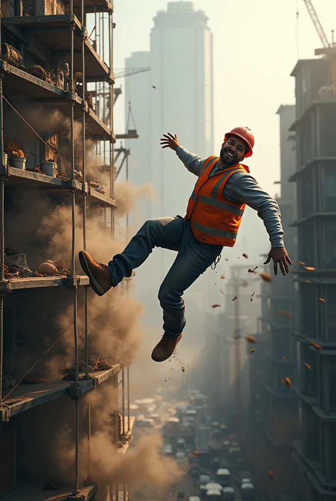 Worker falling from a height on a scaffold 