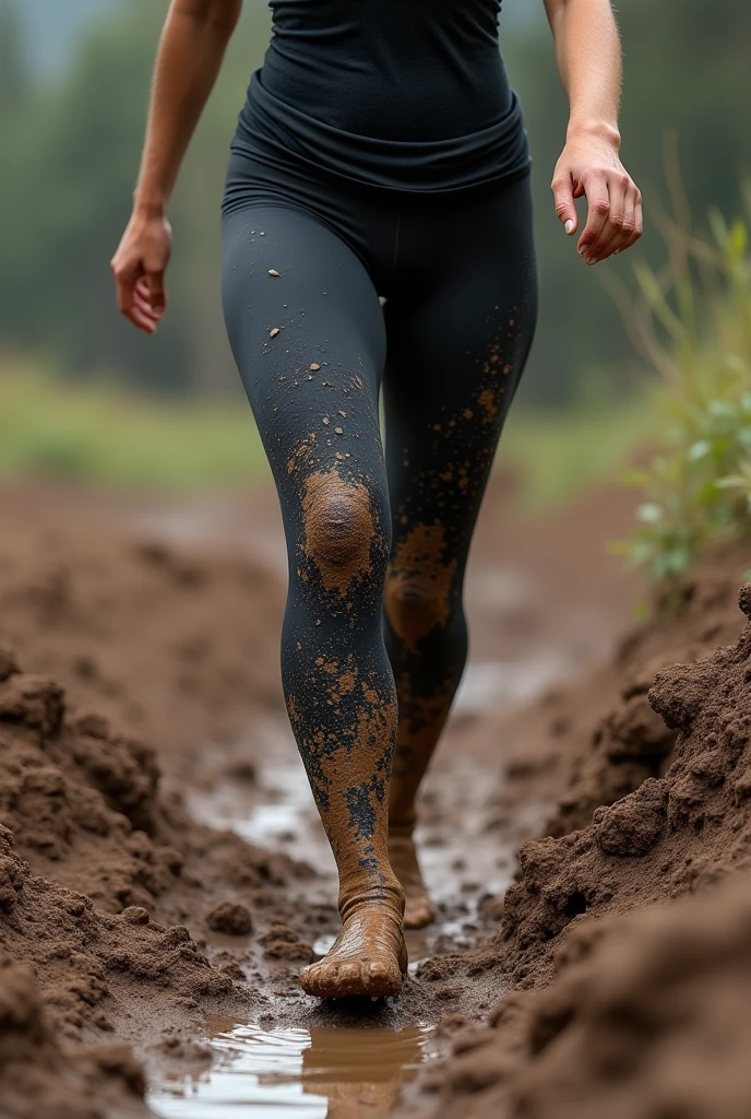 Mud in leggings  lycra