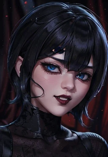 Beautiful face and perverted look wiewer, blue eyes short hair with bangs, blood, teeths vampire, nswf