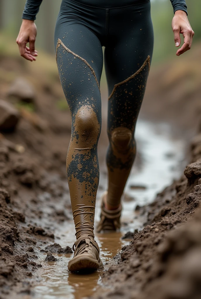 Mud in leggings lycra