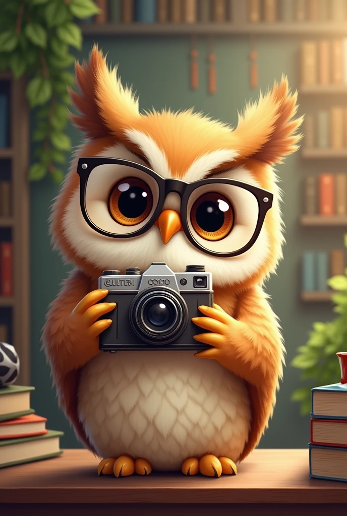 Un emoji hibou avec lunettes qui prend des photos qui est mignon