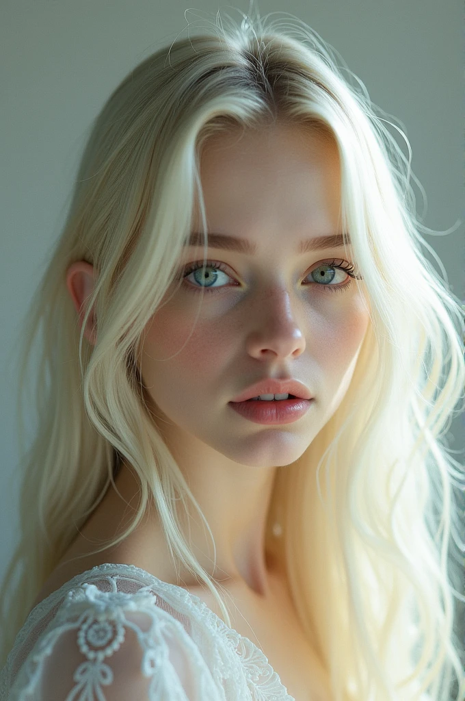 One of long, light hair,with clear eyes