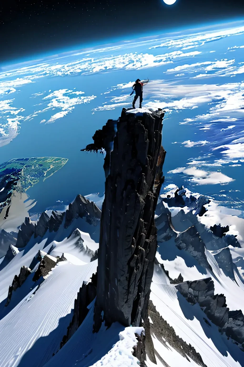 A man with ski poles stands on the summit。, Awesome Wallpapers, high quality desktop wallpaper, infinity blade concept art, Inspired by Jessica Rossi, an Amazing photo, Alex Andreev, Climbing a mountain in Washington, climber, Amazing photo, Beautiful Wallpapers, High Quality Wallpapers, High-resolution wallpapers, stunning screenshot, Magnificent and wonderful, pc wallpaper, Portrait Wallpaper