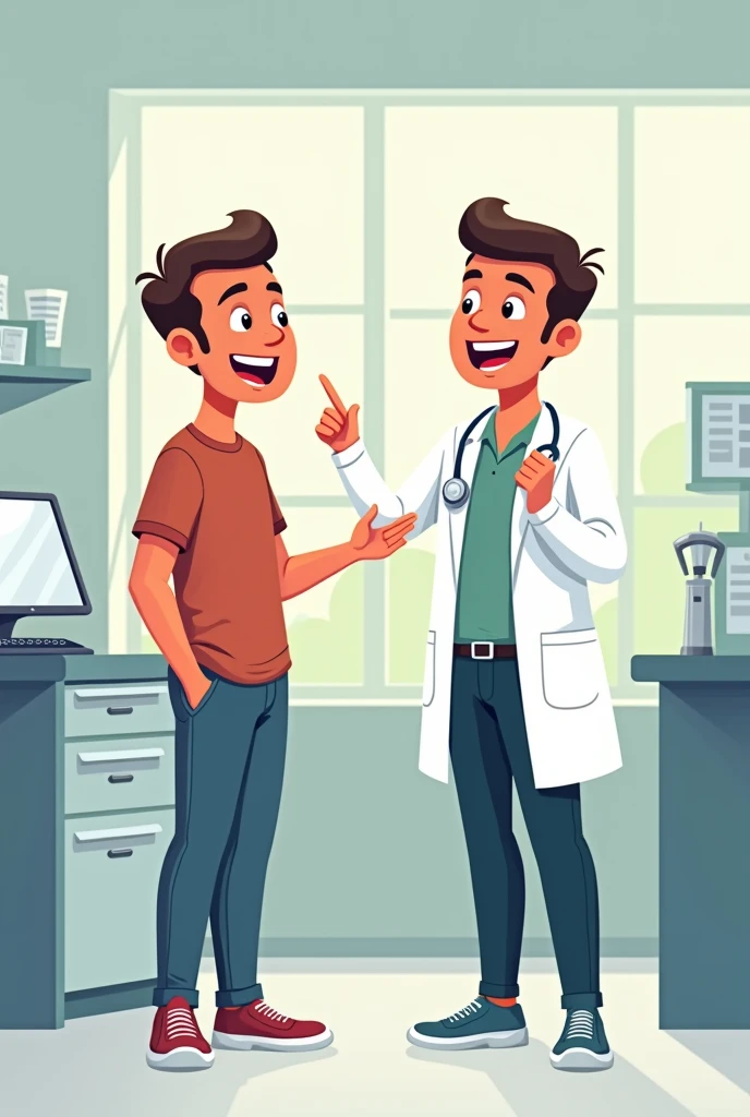 Cartoon drawing of a man receiving good news from a doctor 