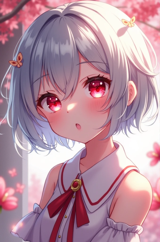 soft, feminine appearance, and on occasion is mistaken as a female. He has short, light grey hair, large, sparkling red eyes, and light skin tone.  Anime