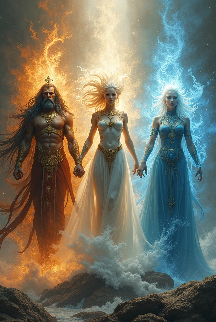 Three gods of different power the first power of earth or second power of wind and the third power of water Man gods 