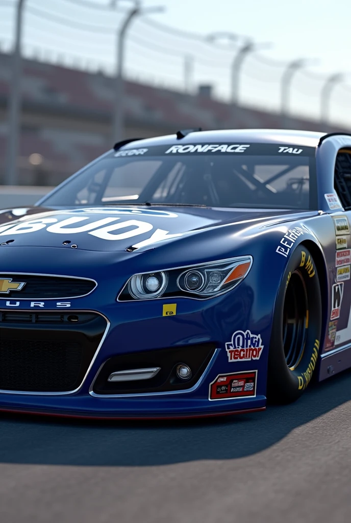 A 2014 model Ford Taurus car in navy blue Nascar, with the number 26 in white. With side view 