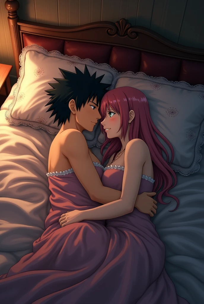 no quarto, 1 menino e 1 menina, Olhando para o Viewer, casal sentado, atmosfera de amor, lingerie, corar,