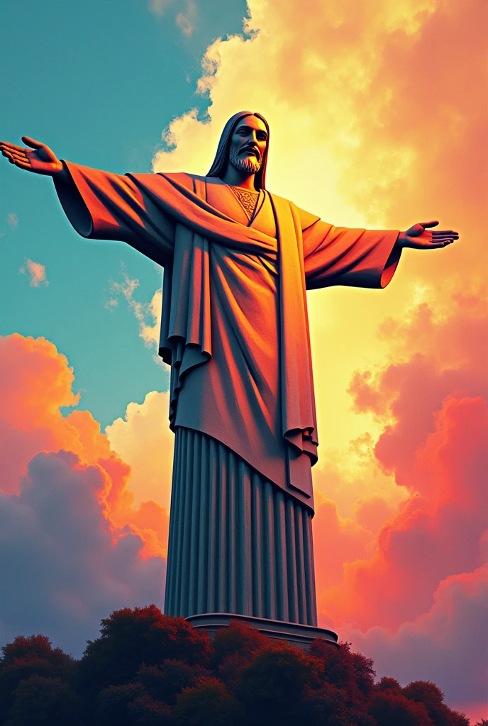 Very colorful Christ the Redeemer smiling 