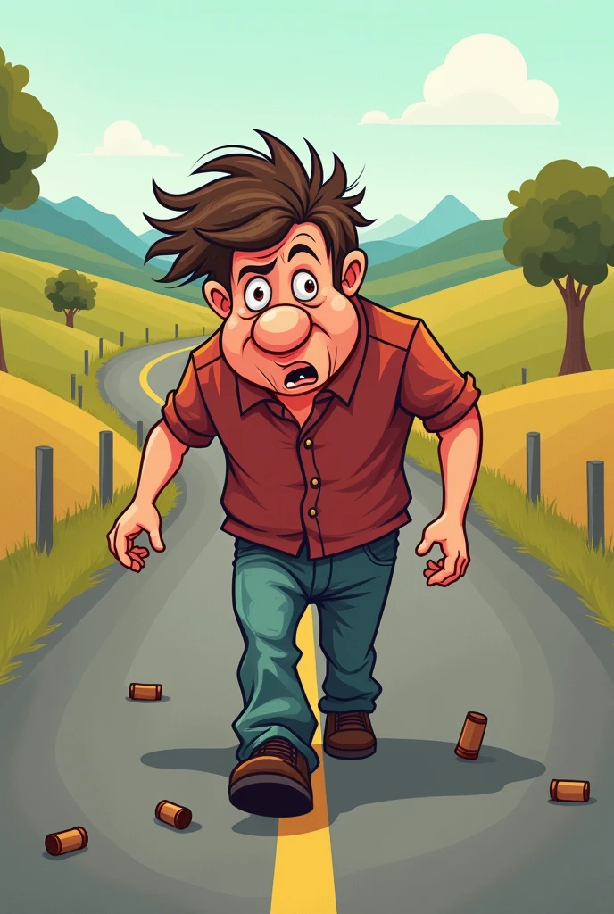 The drunkard war walking on the road cartoon image