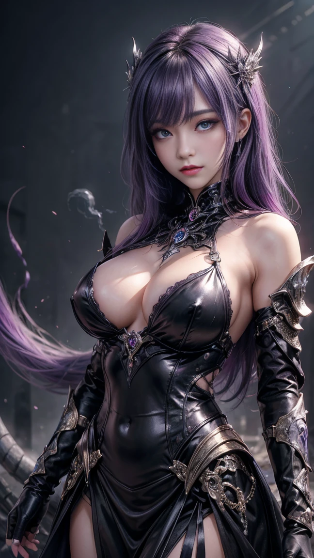 (Highest quality detail)、Realistic、8k Ultra HD、High resolution、(One Woman),(Fatal Beauty,attractive) ,(Mysterious charm:1.1),(、Attractive silhouette),Ultra-detailed、High quality textures、Intricate details、Highly detailed CG、High quality shadows、Beautiful and delicate face、Beautiful and delicate eyes、Written boundary depth、Ray Tracing、20th Generation、Cute K-Pop Girls、(The Face of Ulzan in Korea)、Thin face、(URZAN-6500-v1.1:0.6)、PurerosFace_v1、Glowing Eyes、Perfect body、 Viewer Display、(Highest quality detail:1.2)、8k Ultra HD、Close-up of a woman， Realistic rendering, attractive, Real Girls, Gurwitz, role play, Realistic 3D style,  8K Portrait Rendering,（truth，truth：1.4），(Sparklies girl:1.2)、cheek、Glossy Lips、Best image quality,  8k Ultra HD Full Color RAW Photos, Fujifilm(Medium format), hasselblad, Carl Zeiss, Incredible dynamic range photography(utility_art：Smooth-768:1.1),High resolution, High pixel count, Clear details, Clear images, Natural color reproduction, Noise Reduction, High fidelity, quality, Software Improvements, Upscaling, Optimized Algorithms, Professional-level retouching, 強力なスーパーevil femaleがクローズアップでポーズをとる, Black Goddess 、(Expose your shoulders), Flowing purple hair, View your audience, Highly detailed face,  Blue smoke swirling around her, Love evil things, Captivating blue eyes, Dark fantasy,  Esoteric arachnids lady, Spider Queen,  Esoteric arachnids, Combat Stance,  Sharp fangs, nature, ((Complex metallic colors in the foreground)), (( Fluid Mechanics, The most beautiful smooth scale face makeup, Smirking expression)) 、Dark blood, Onyxia、Beautiful young witch, purple hair, dark purple lips, evil, evil female, smile, Black Prom Dress, She is coming to you, Bright Blue Eyes, Surrounded by swirling pink smoke, Blood Chain, Behemoth Bones, Snake-like tentacles, Cruel Teeth, Expressions of madness, Oppressive Dungeon、 Grotesque shadows dance, The creature whispers, Stifling atmosphere, Vision problems, Visible Madness. Blade, A flash of evil intent shines, reflect (Light) Beyond the Darkness, 