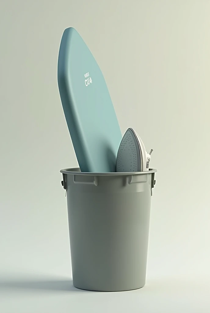 1 ironing board stuffed into a trash can