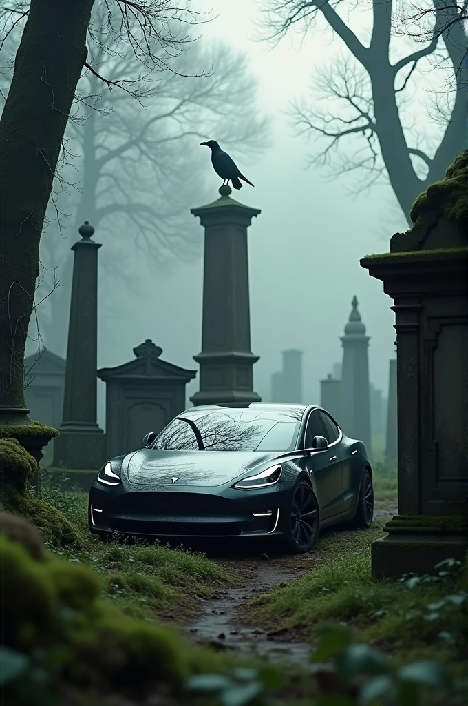 Tesla in graveyard