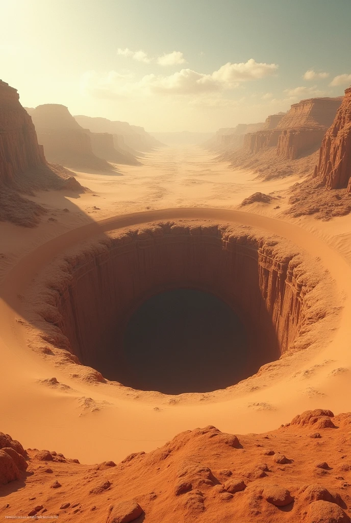 masterpiece, Highest quality、Very detailed、Big hole in the desert、
