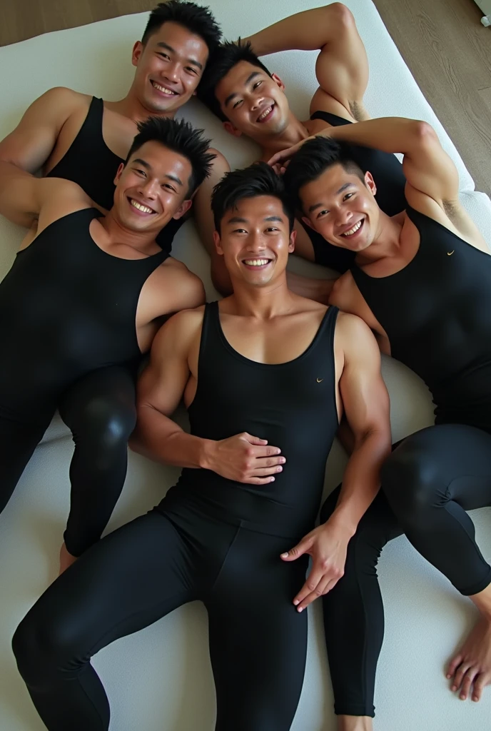 Japanese men,All-black Zentai,Sunburn,On the mattress,masterpiece,high quality,Realistic,photograph, 最high quality,Muscular、Friendship,Simple、Super Short Hair,Biceps ,Full Body ,Underarm,Shiny,Shaving 、athlete,naive,Simple,Black Hand,Rugby Club,Black Neck,Gay,Lay down,Reaching for head,latex,Baby Face,smile,Sex,tongue、back、Hip、1