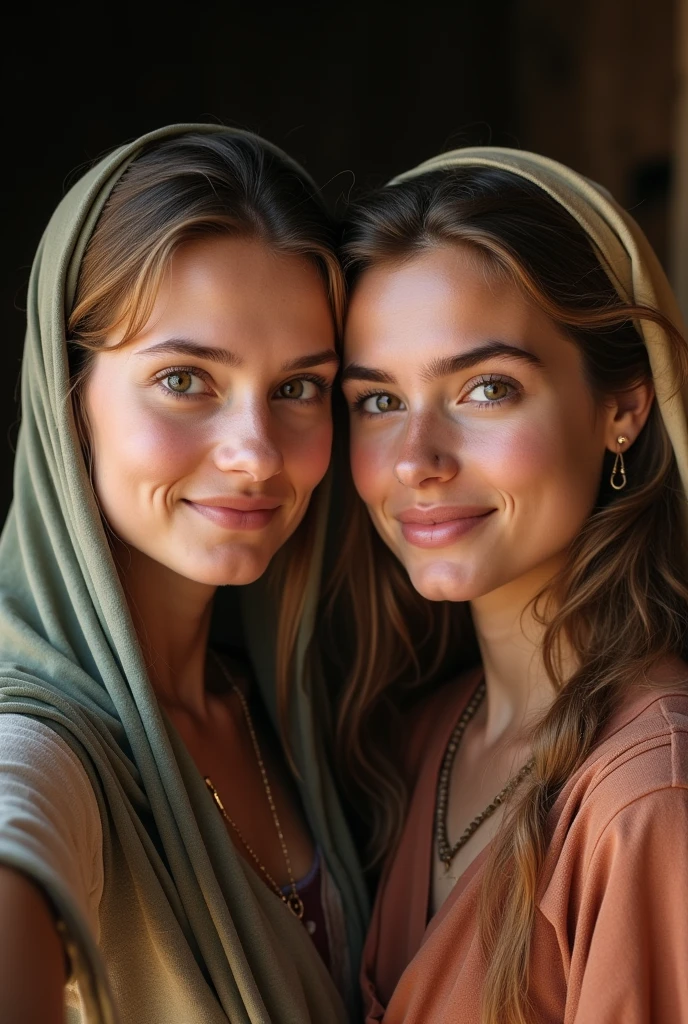 Selfie of Ruth and Neomi from the Bible looking at a camera