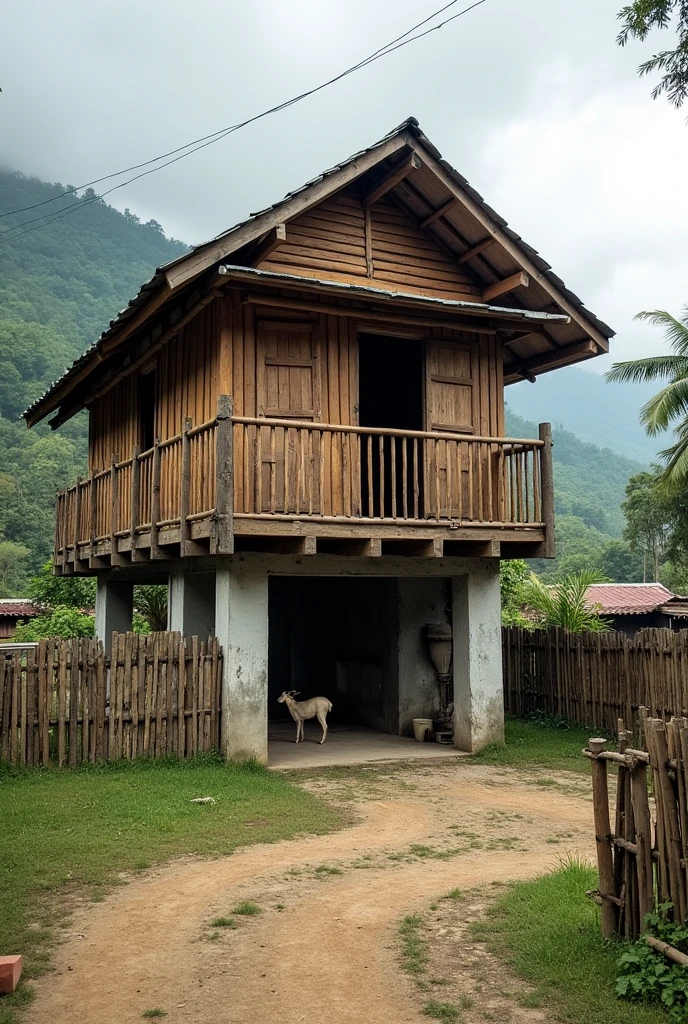 It was a stilt house made of wood and bamboo with concrete footstools for posts and stairs. Such concrete tiny slabs are still present to this day used as base integrated to the new house and The area was 35 sq. meters as evidenced by the concrete slabs which measured five by seven meters and under the house was an open storage for implements and jars. A corner was used as a cornal for goats and sheep that were evacuated from Mangusmana during flood season. The yard was surrounded by bamboo fences with a front gate facing the street of the bulosans.