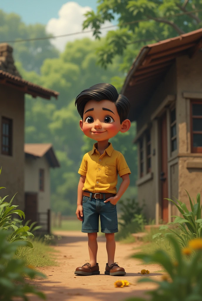 An image of a young Jair Bolsonaro in Glicério, São Paulo, in the 1950s. He is in a simple country house, surrounded by green and rural vegetation. The scene should portray a middle-class family, with Bolsonaro still a child, in a peaceful and quiet environment.