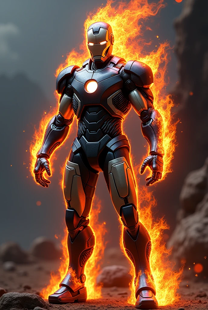 (Ironman in ghost Rider look with ghost Rider bike, full body look