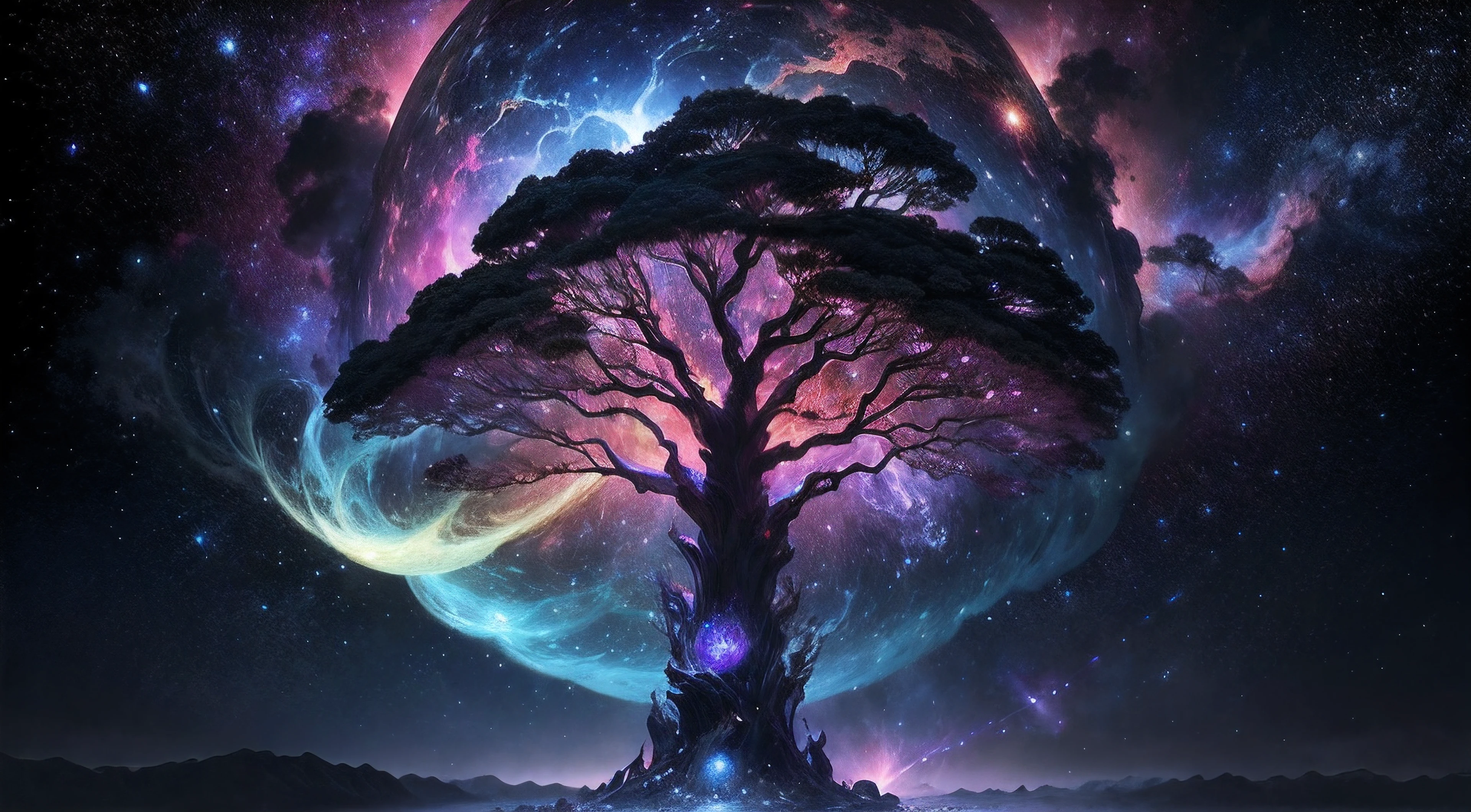 world Tree，Star ring，Infinite universe，Endless galaxy，Dangerous black hole，Supernova explosion，Floating stellar nebula，Negative Dark Mode