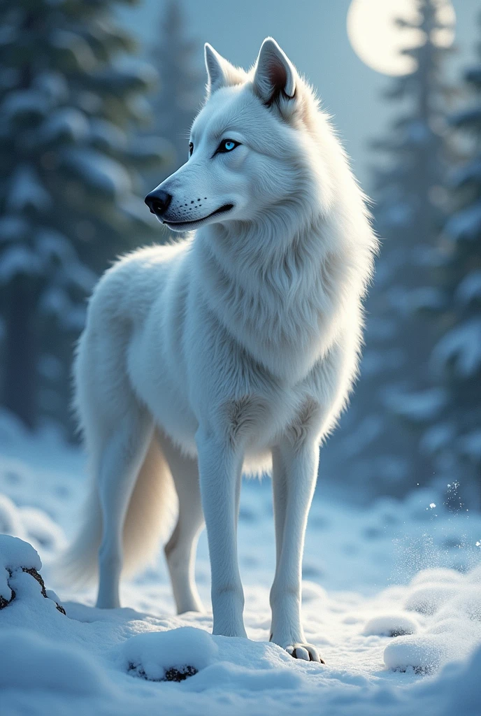Create an anthropomorphic white wolf 